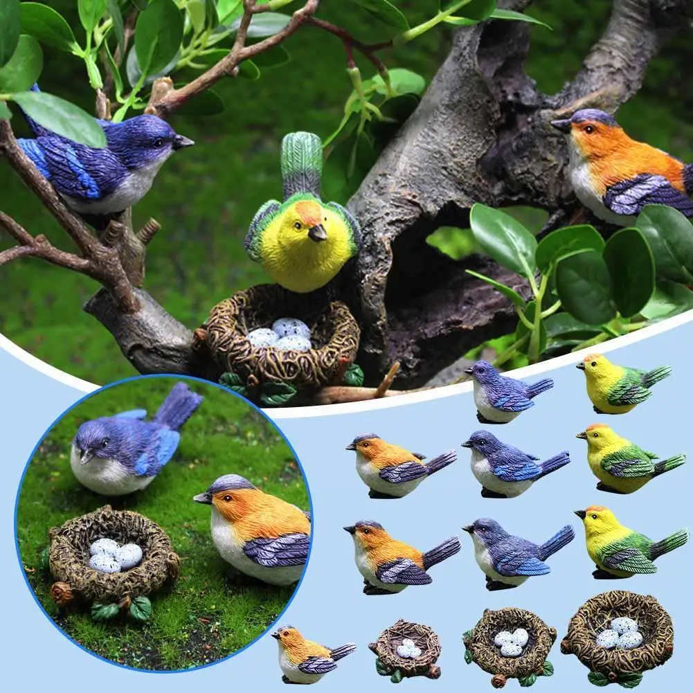 

Little Cute Parrot Bird Nest Figurine Animal Model Decor Fairy Decoration Resin Accessories Bonsai Garden Miniature Home Z2U6