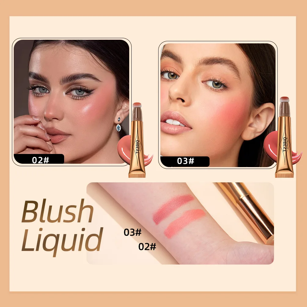 

QIBEST Liquid Contour With Cushion Applicator Natural Shimmer Finish Moisturizing Creamy Soft Liquid Blush For Cheeks Highlight