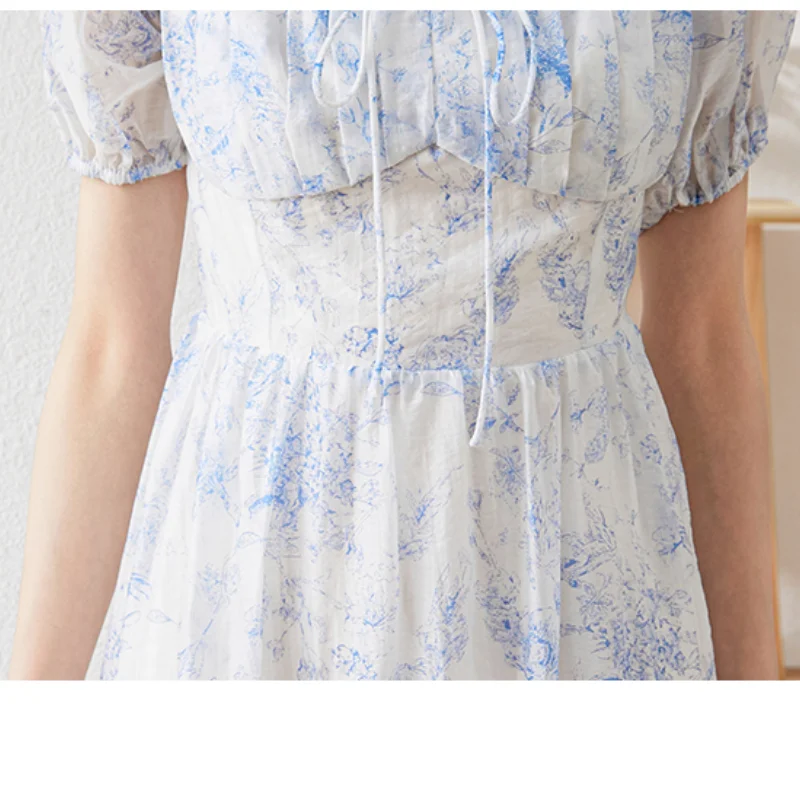 Женское шифоновое платье миди с квадратным вырезом элегантное французским