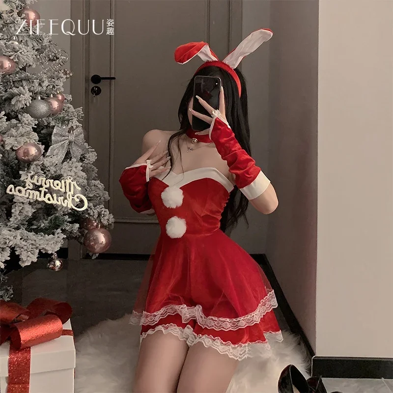 

Ziqi Autumn and Winter Sexy Christmas Outfit Cute Plush Bunny Girl Suspender Sexy Lingerie Slim Uniform Set 6219