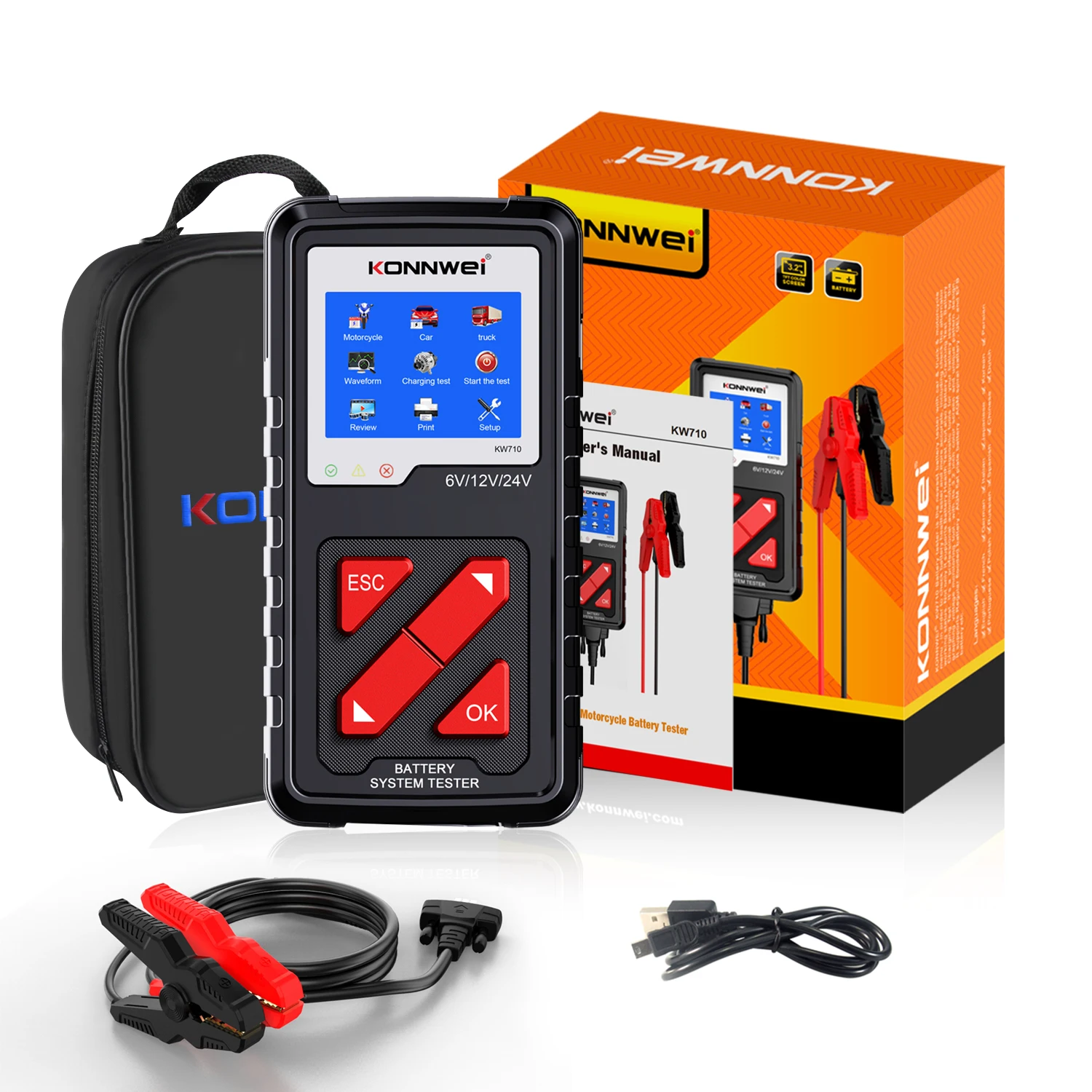 

KW710 Motorcycle Car Truck Battery Tester 6V 12V 24V Battery Analyzer 2000 CCA Charging Cranking Test Tools for the Car