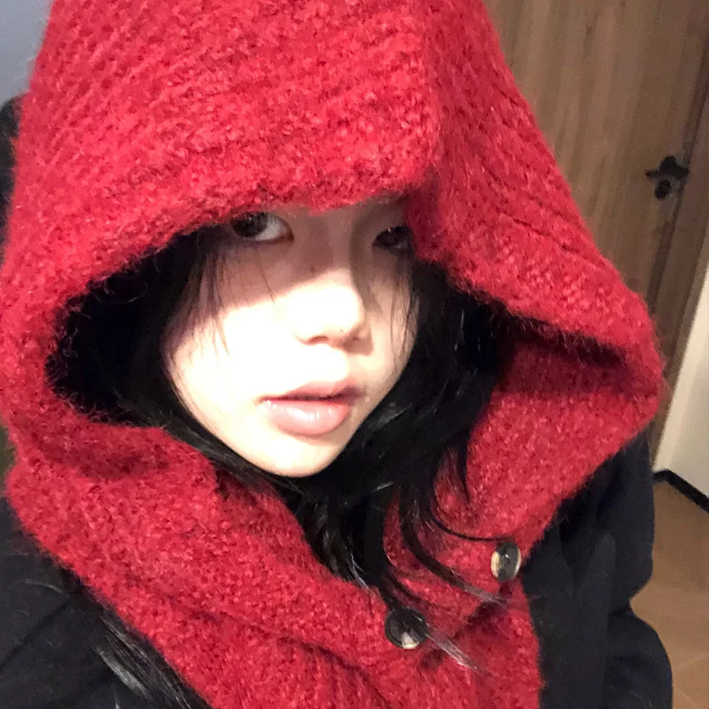 Балаклава с двумя пуговицами Южная Корея западный стиль осенне-зимняя вязаная