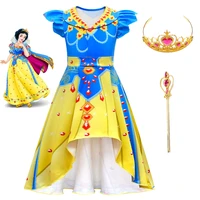 summer princess dress for girls snow white cosplay costume puff sleeve kids dress children party birthday fancy gown vestidos
