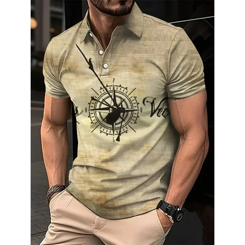 Футболка-поло мужская с принтом морской карты и компаса винтажный Повседневный