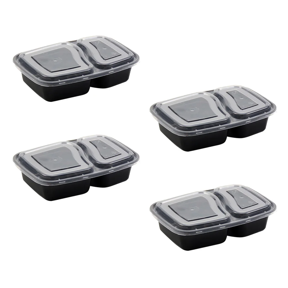 

Disposable Meal Prep Containers 2-compartment Food Storage Box Microwave Safe Lunch Boxes (Black, with Lid)