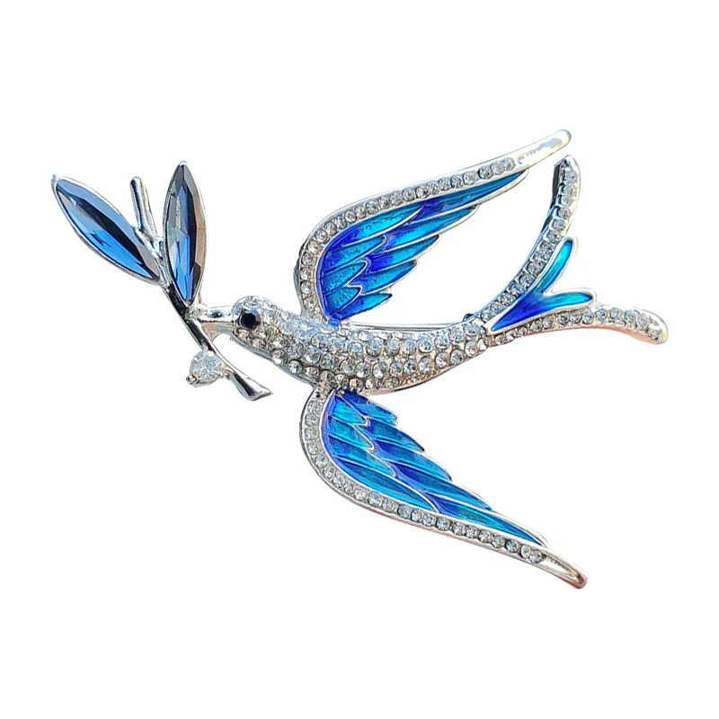 

Luxury Rhinestone Blue Swallow Brooches For Women Men Clothing Elegant Enamel Bird Animal Brooch Pins Office Party Jewelry Gifts