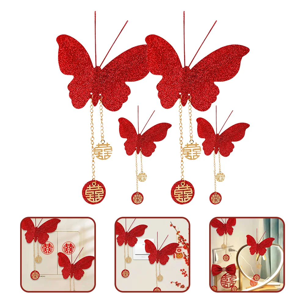 

Wall Decor Wedding Decorations New Hanging Ornament Butterflies Chinese Decoration Years Decals Room 3D Ornaments Stickers Xi