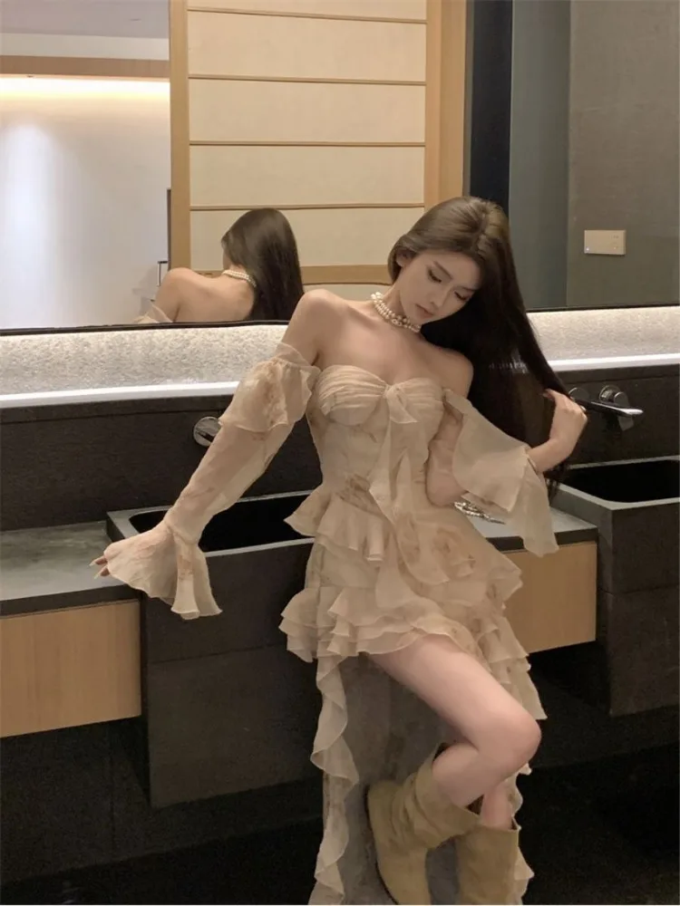 Женское платье с вырезом лодочкой сексуальное романтичное облегающее оборками и