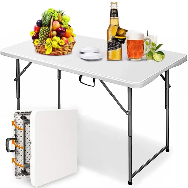 

AEDILYS 4 ft Camping and Utility Folding Table Height Adjustable - White