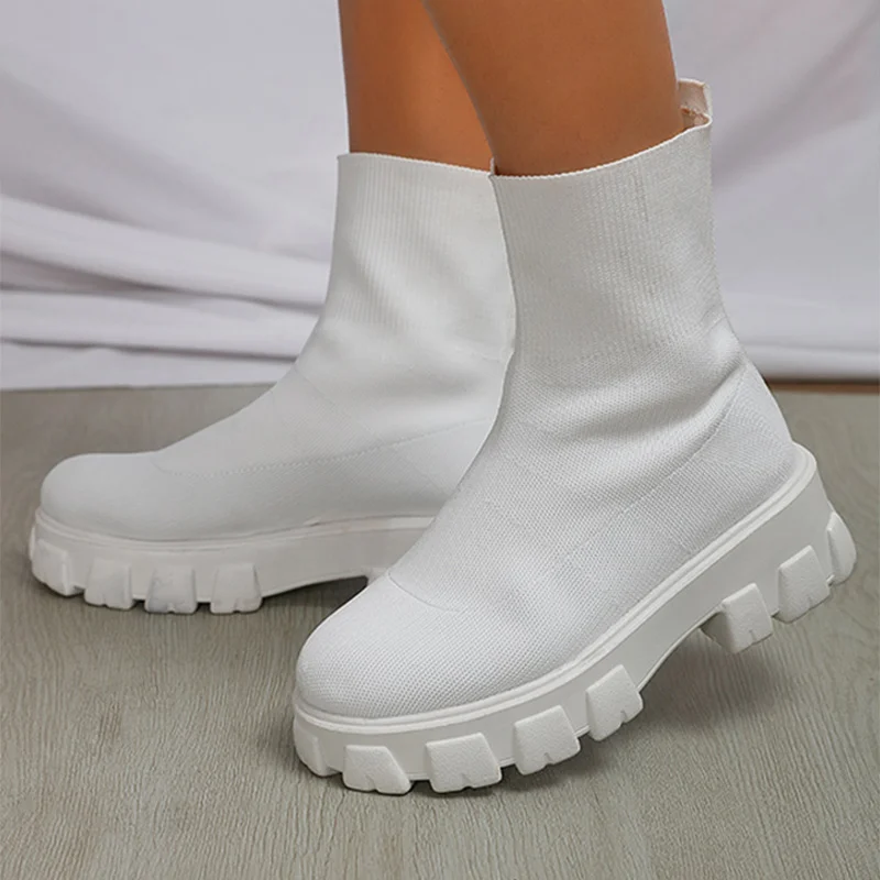 Platform Shoes Women's Fashion Ankle Boots Thick Bottom Casual Shoes Walking Short Boots Autumn Winter Socks Boots