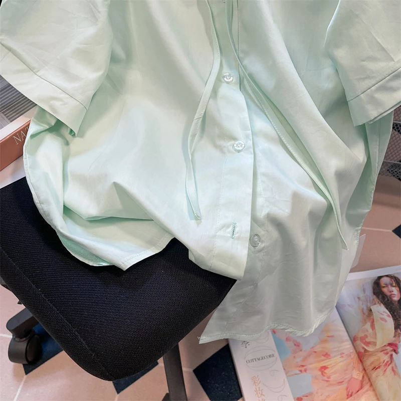 Мятно-зеленые женские рубашки новые летние блузки с короткими рукавами и