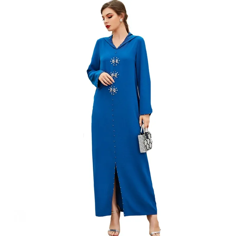 

Мусульманское платье Abayas, Женский хиджаб со стразами, прямой халат, модная Новая Элегантная Арабская одежда Дубая, мусульманские платья