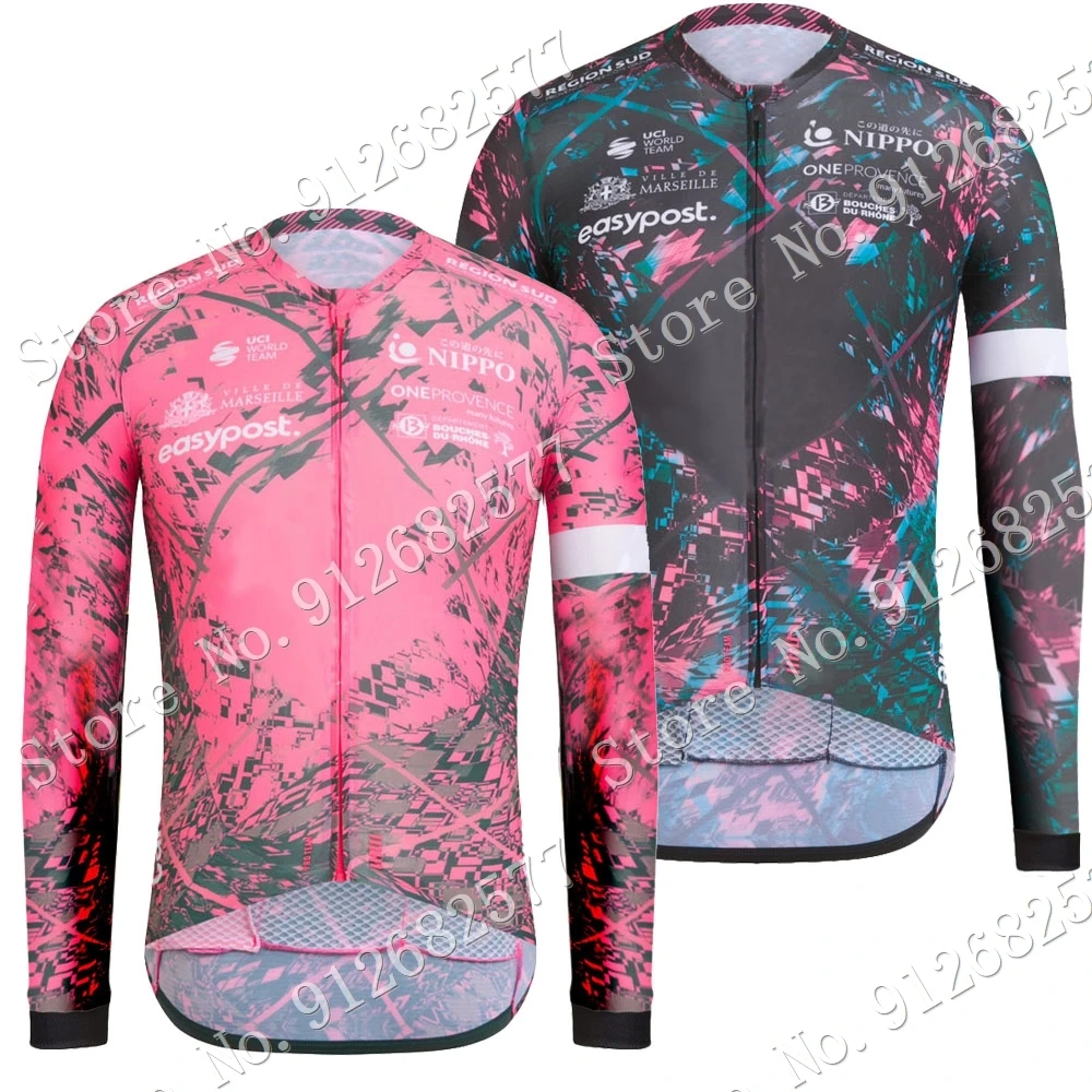 Winter Nippo Pink 2022 Long Sleeve Cycling Jersey Black Clothing Mens Race Road Bike Shirts Bicycle Tops MTB Uniform Ropa