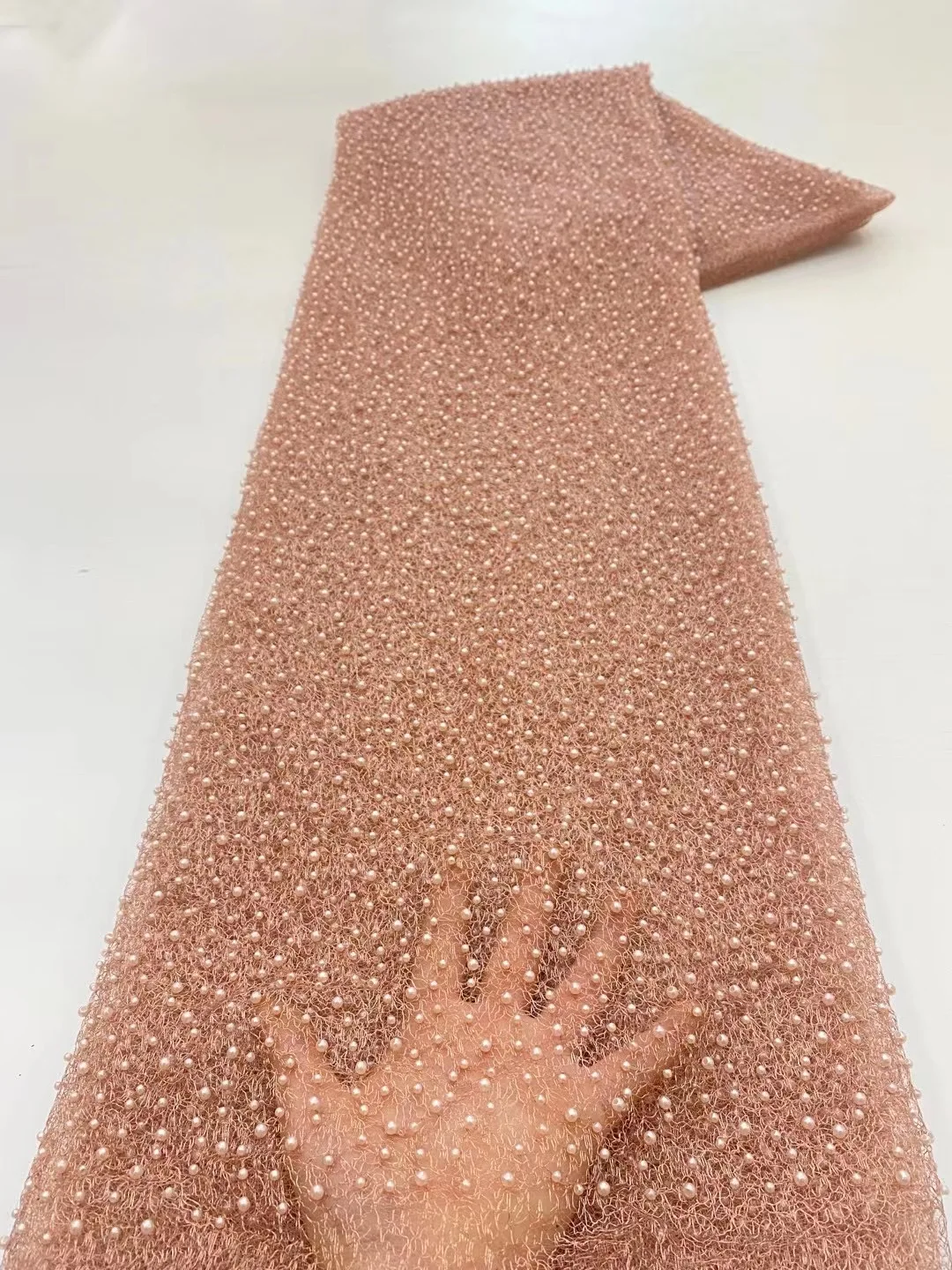 

New Arrival African Handmade Beaded Embroiderey Tulle Lace Fabric 2023 French Luxury Perals Fabric For Woman Wear Formal Dresses