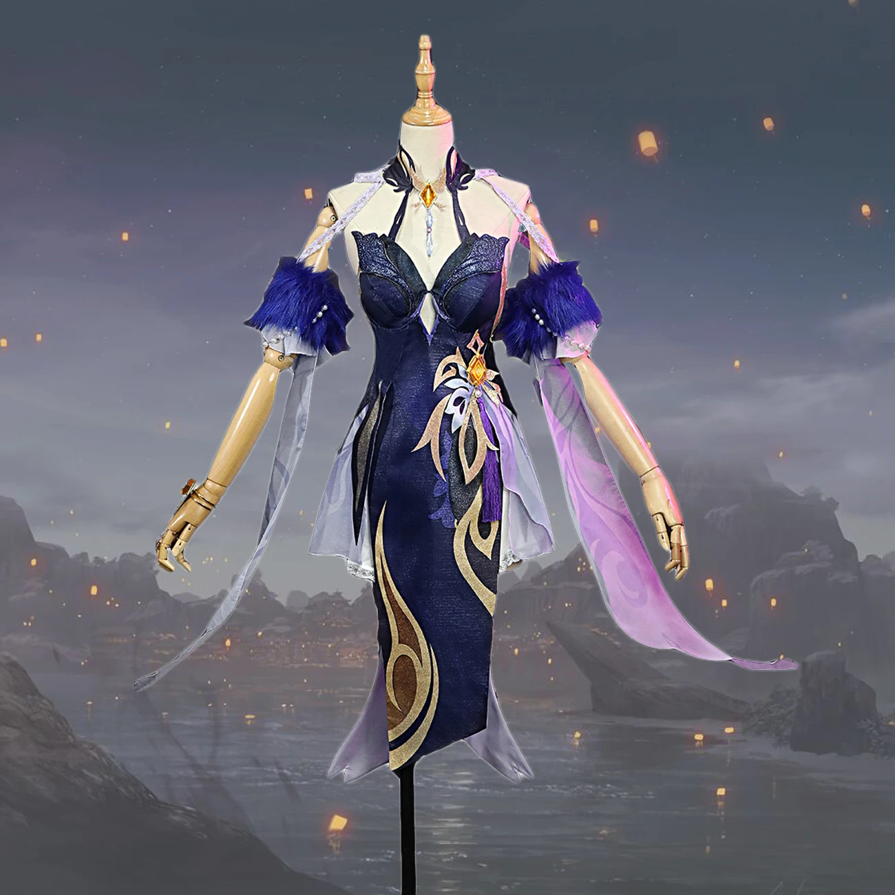 

Вечернее платье орхидеи Ningguang, платье для косплея Genshin Impact NingGuang, голубое платье для косплея