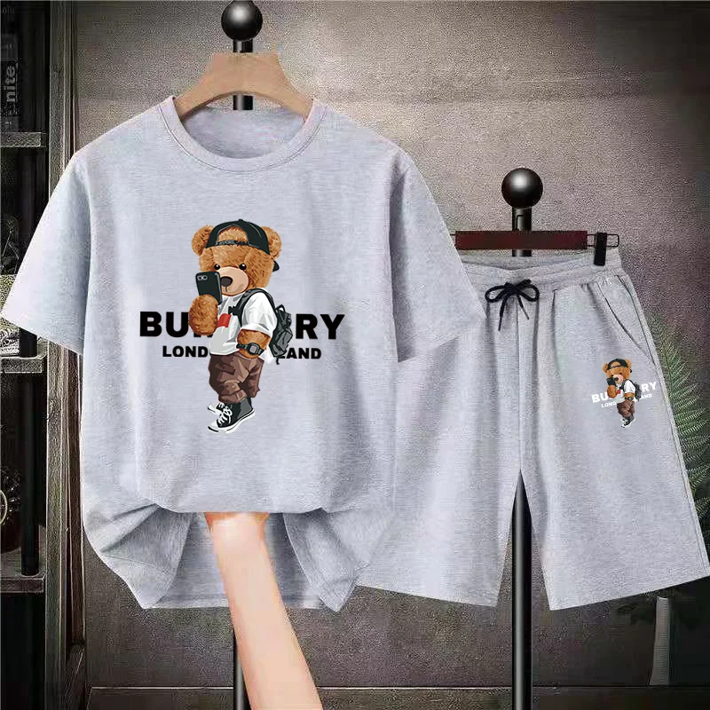 Men‘s Korean Bear T-Shirts Shorts Sets Mens Tees Suits Luxury Sports 2 Piece Outfit Fashion Streetwear Summer Quality Tracksuit