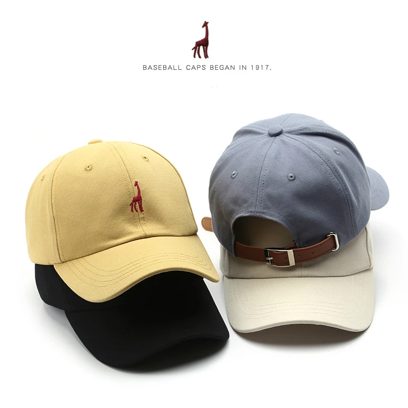 

New Spring Baseball Cap for Women and Men Fashion Giraffe Embroidery Hat Adjustable Leather Buckle Hats Unisex Gorras
