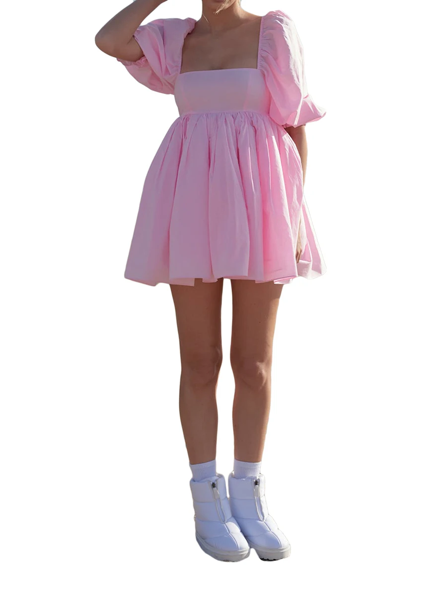 

Женское мини-платье с пышными рукавами, летнее короткое платье с квадратным вырезом и пышными рукавами, ТРАПЕЦИЕВИДНОЕ ПЛАТЬЕ С высокой посадкой