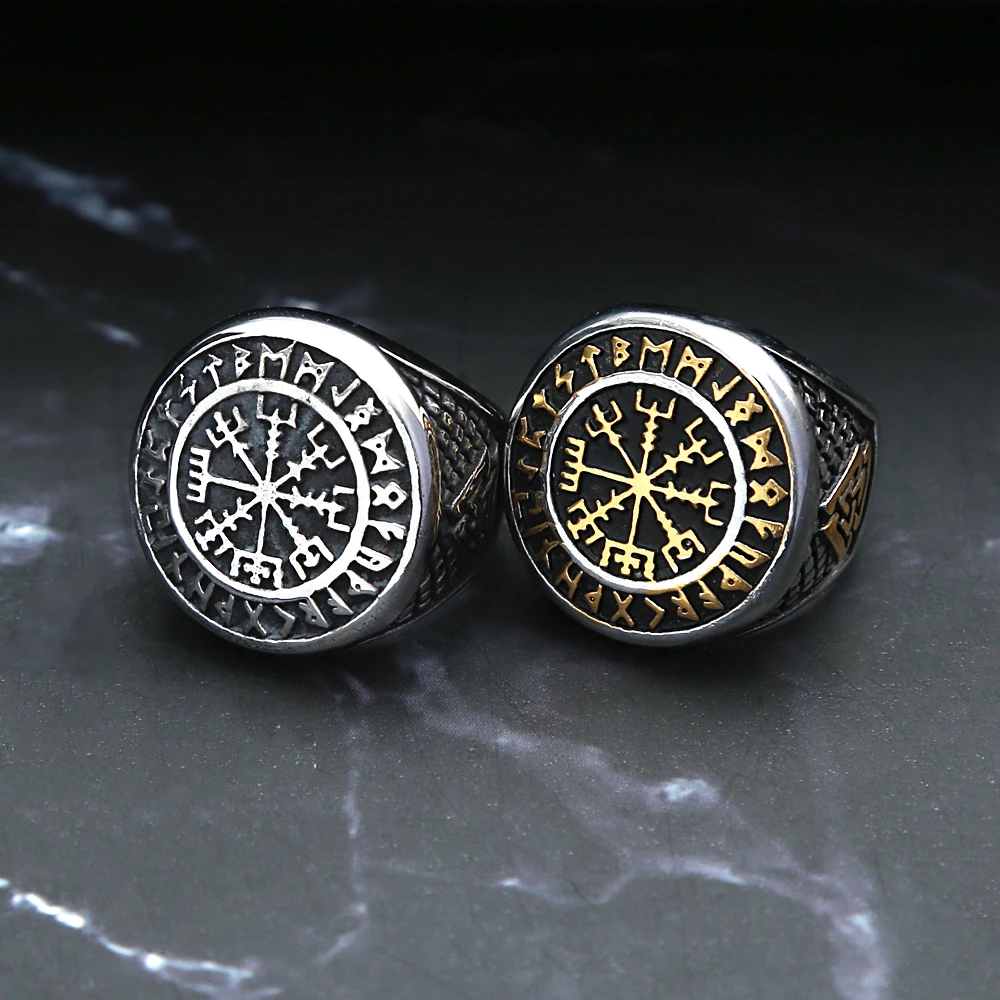 

Vintage Odin Viking Rune Compass Rings For Men Nordic Viking Valknut Ring Men Biker 316L Stainless Steel Amulet Jewelry Gifts