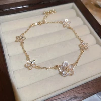 korean super shine crystal flower women bracelet 14k real gold waterproof high quality wedding engagement jewelry pendant gift