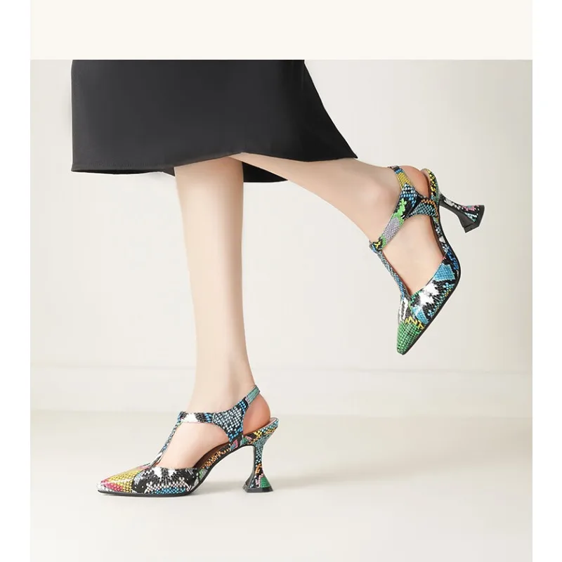 Босоножки женские на высоком каблуке модные сандалии с цветными блокировками