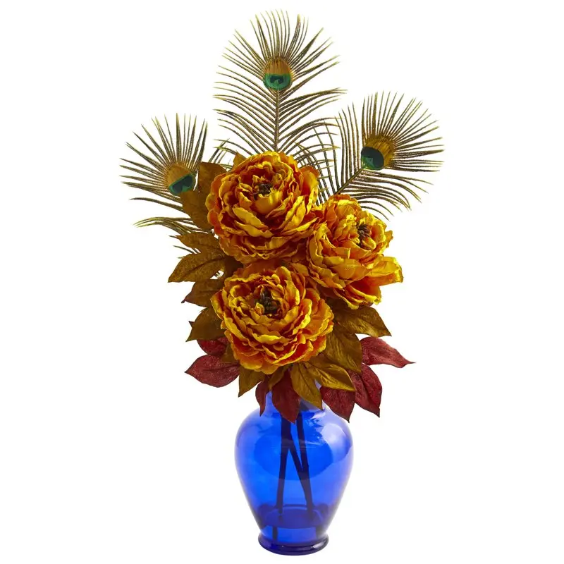 

of Silk Roses Gorgeous Blue Vase Artificial Silk Roses Arrangement - Perfect for Home Decoration and Festive Events!