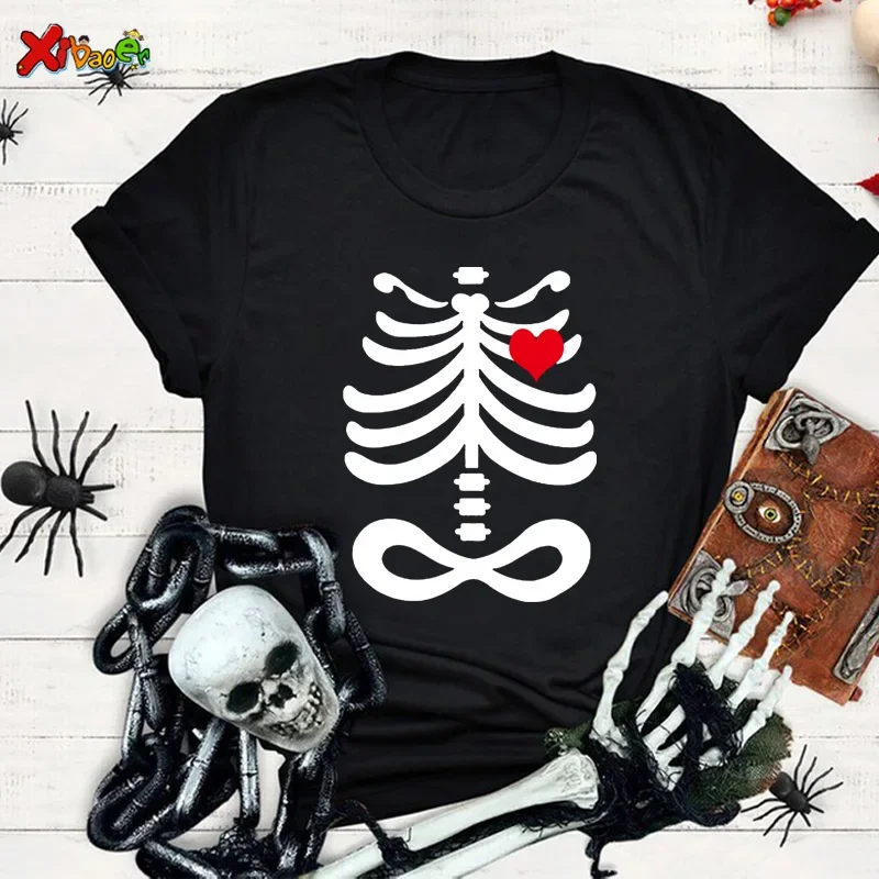 2025 TShirt Halloween Shirt Skeleton Family Tshirt Party Funny Boy Teenager Girl Clothing Children Clothes Outfit