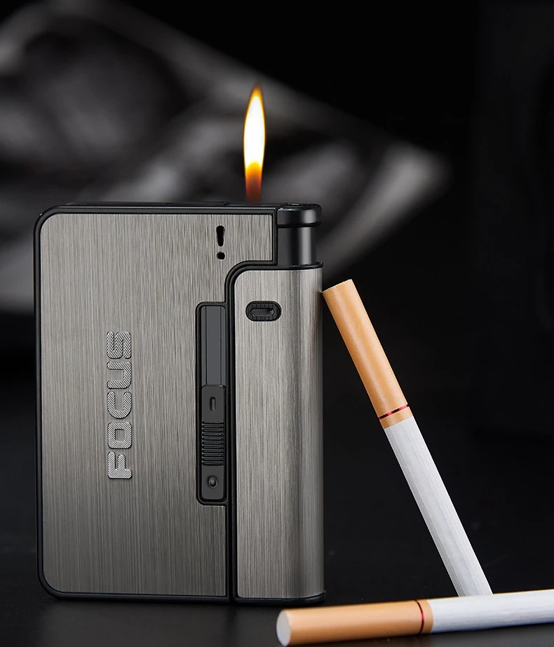 

2 In 1 Portable Automatic Cigarette Case Metal Cigarette Boxes 10PCS Cigarette Holder Case Without Lighter Gadget Men's Gifts