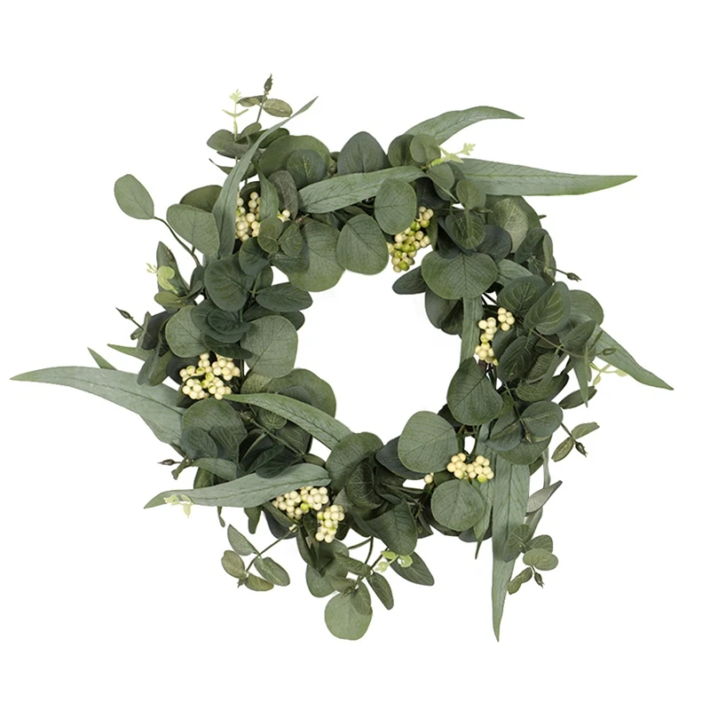 

Artificial Eucalyptus Wreath With Willow Leaves & Berries Spring Summer Greenery Wreath For Front Door Wall Window Decor