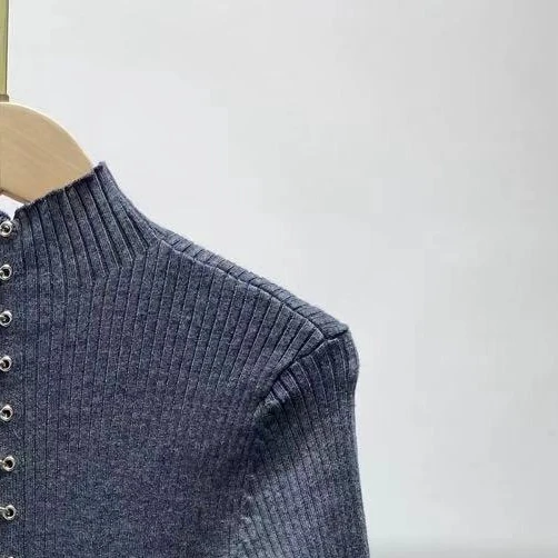 

Женский свитер, Осень-зима 2021, новый Однотонный свитер с Боковым Разрезом, металлической пряжкой и средним рукавом, Топ