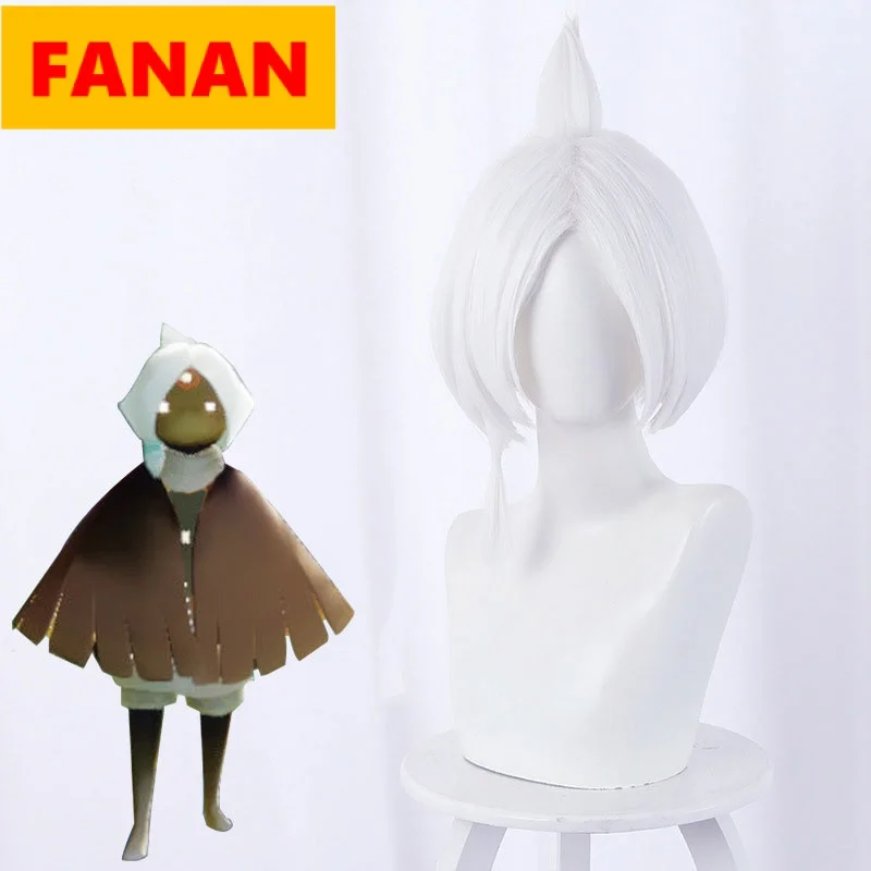 

Парик в стиле аниме «небо», с подсветкой, с инициалом, Симпатичные Короткие волосы, белые большие тусклые волосы, аксессуары для косплея, кав...