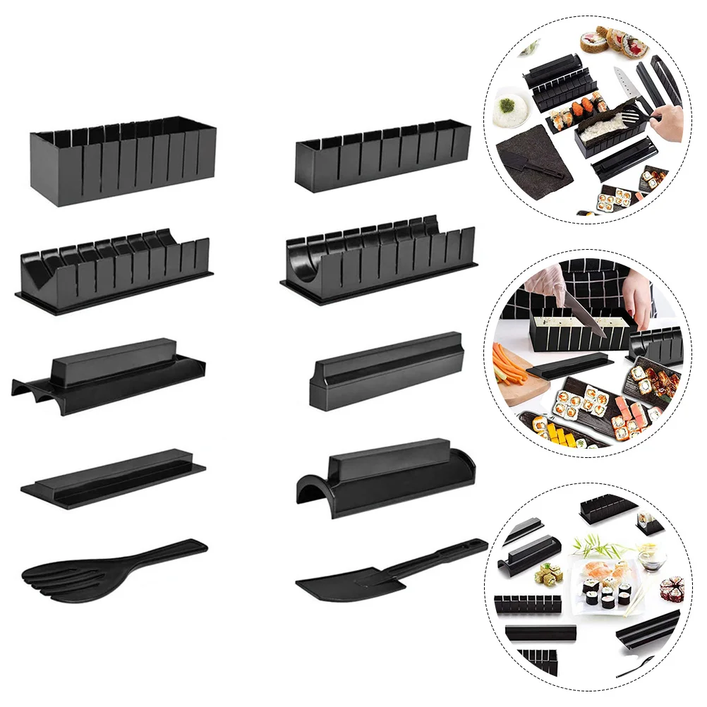 

10 Pcs DIY Sushi Set Tool Food Kits Making Molds Roller Pressing Rice Rolls Plastic Maker Steamed Vermicelli Kitchen