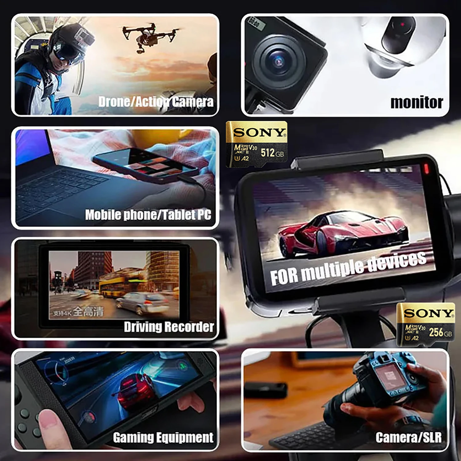 Sony Micro SD карта памяти 128/256/512 ГБ C10