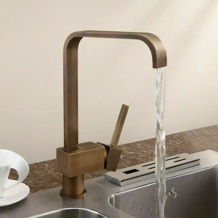 

Kitchen Faucet Mixer Tap 1 Hole Single Lever Handle Solid Brass Antique Brass