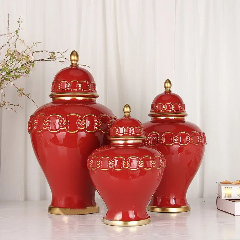 Красная керамическая загальная банка винтажная с имбирем фарфоровая для