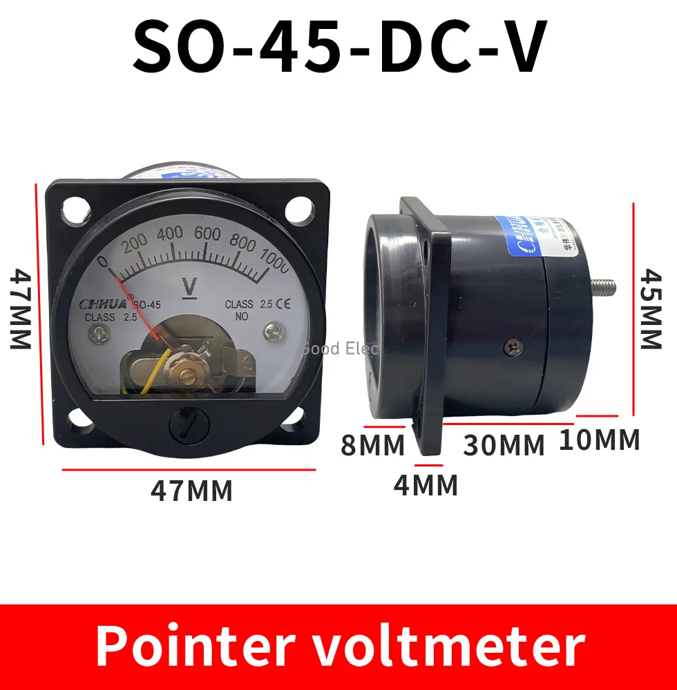 SO-45 DC Anlog Вольтметр 1V2V3V5V10V15V20V30V40V50V100V150V200V250V300V400V450V500V панельный измеритель