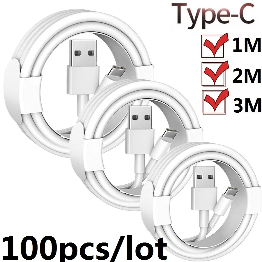 

100 шт./партия, кабель Micro USB Type-c, 1 м, 2 м, 3 м