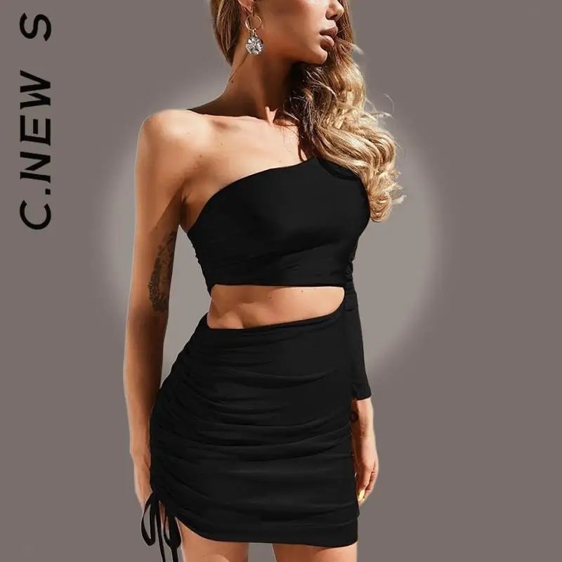 Новые сексуальные ажурные платья C.New S с рюшами на талии Дешевое платье для