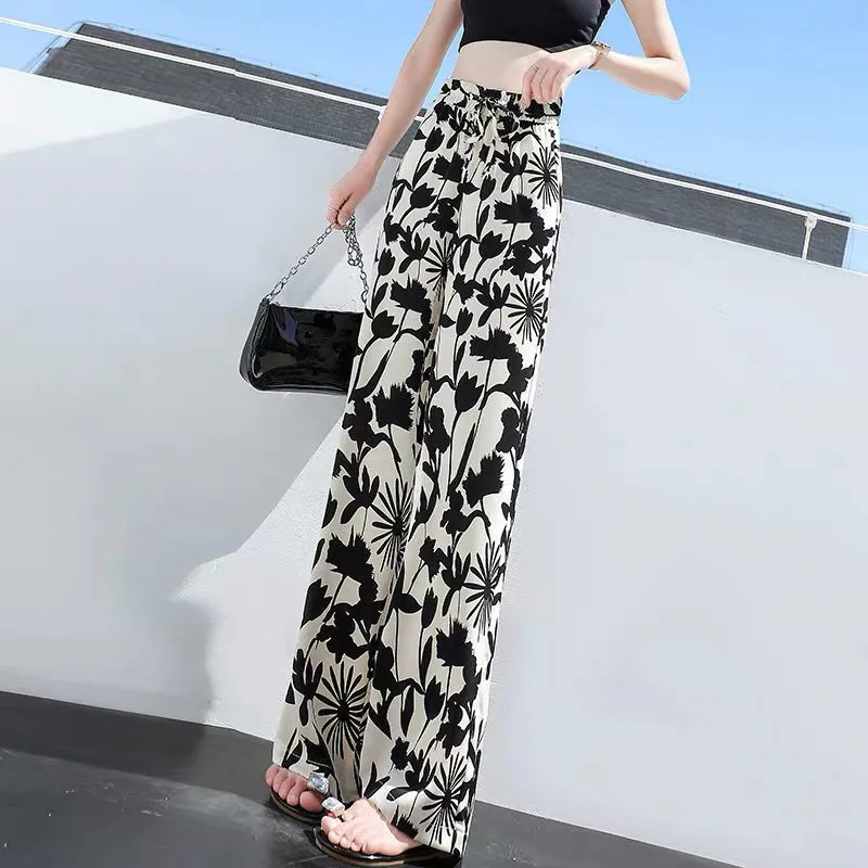 

Chiffon loose wide-leg pants women's summer new high-waist casual pants trousers for Daily Wear