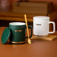 high value coffee cup with lid spoon creative office mug simple household water cup ceramic large capacity milk tea cup