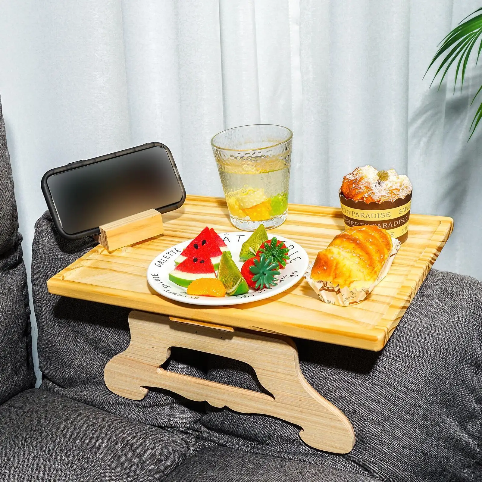

Wooden Sofa Tray Sofa Armrest Adjustable Sofa Armrest Tray Space Saving For Remote Control Coffee Snacks Side Table Z6S2