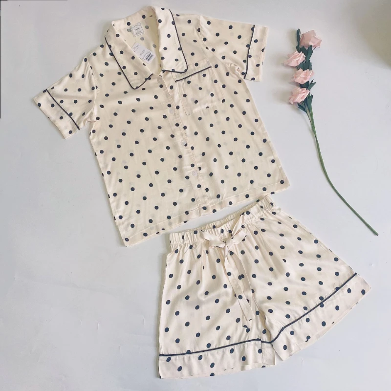 Summer Thin Cool Feeling Pajamas for Women Cotton Short-sleeved Shorts Sweet Style Sleepwear Suit Soft and Simple Loungewear
