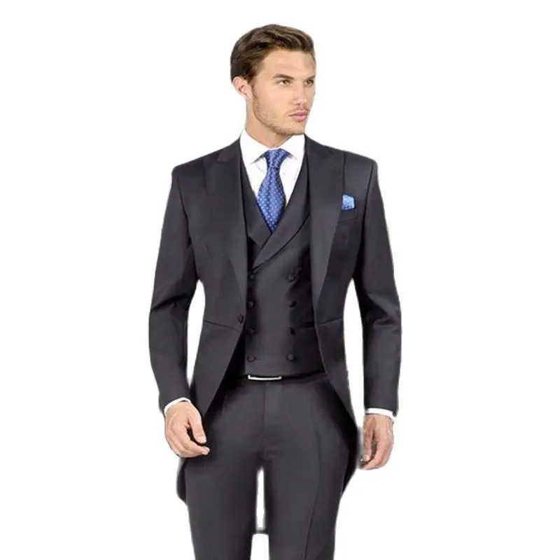 

Custom Made Tailcoat Men Suit Set Slim (Jacket+Pants+Vest) Groomsmen Tuxedo Groom Wedding Suit Men Suits Regular Costume Homme