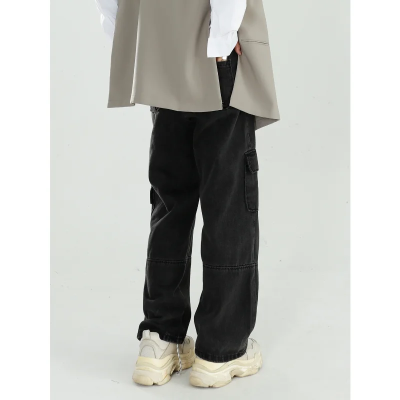 New Vintage Washable Loose Wide Leg Slouchy Jeans Oversized Retro  Lapel Fashion Jeans for Men Y2k Clothes Men Pocket Overalls