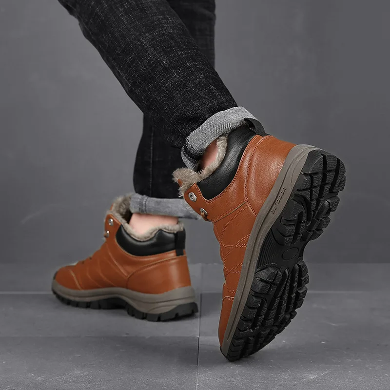 SALUDAS Men High Top Leather Boots Winter Waterproof Plush Warm Ankle Boots Non Slip Casual Shoes Luxury Handmade Sneakers Male