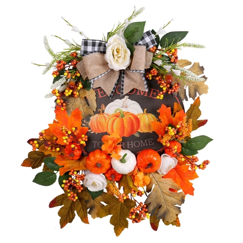 

Элегантное праздничное украшение на День Благодарения, искусственный кленовый лист, рождественский венок с тыквами и соснами,