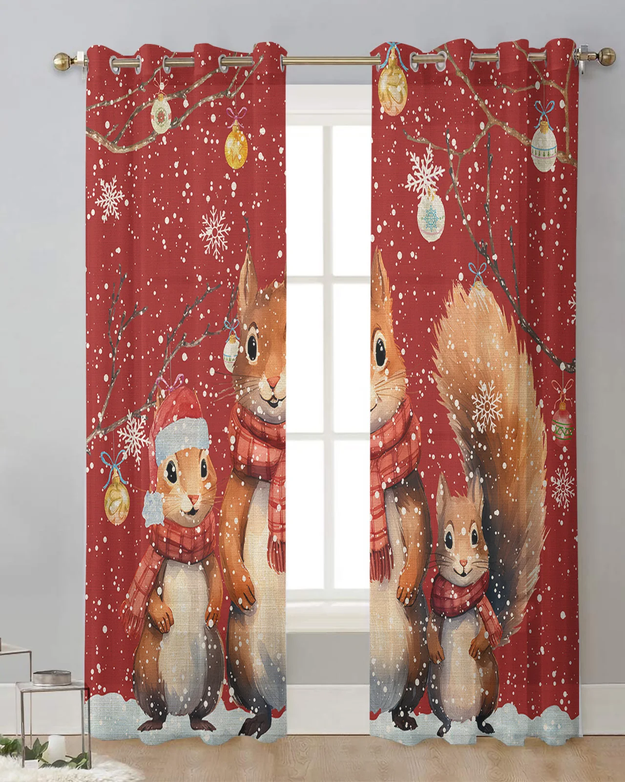 

Рождественская Снежинка белка современные тюлевые шторы гостиная кухня чистая оконная обработка вуаль занавески с Люверсами