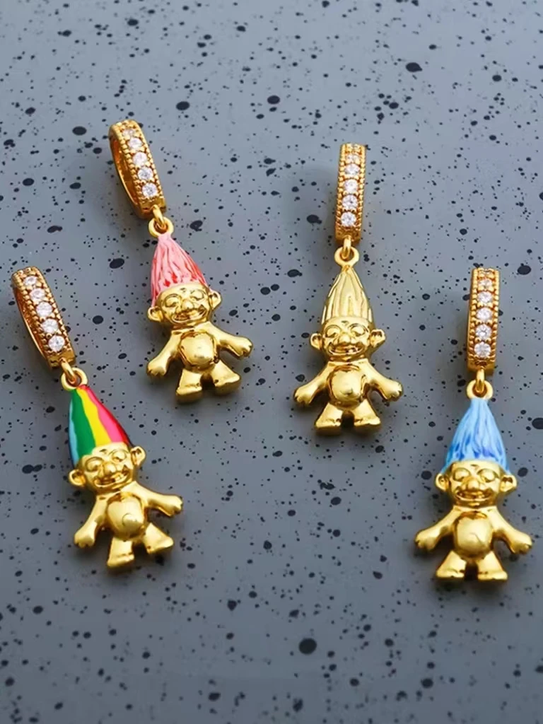 

Gorgeous Metal Charms Long Hair Elf Texture Brass Gold Plated Color Enamel Pendants DIY Necklace Banquet Jewelry for Women Girl