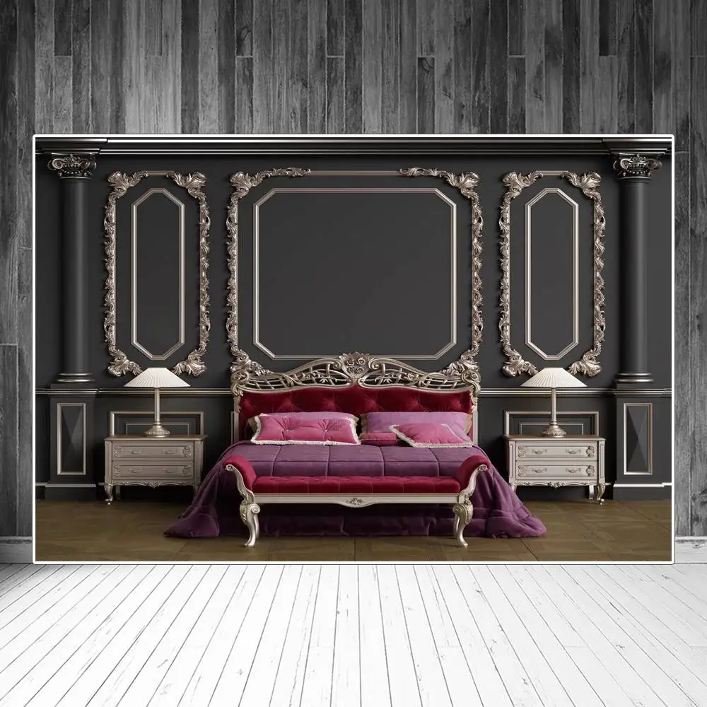 

Vintage Bedroom Interior Backdrops Photography Party Decoration Moulding Wall Cabinet Bench Personalized Photozone Backgrounds