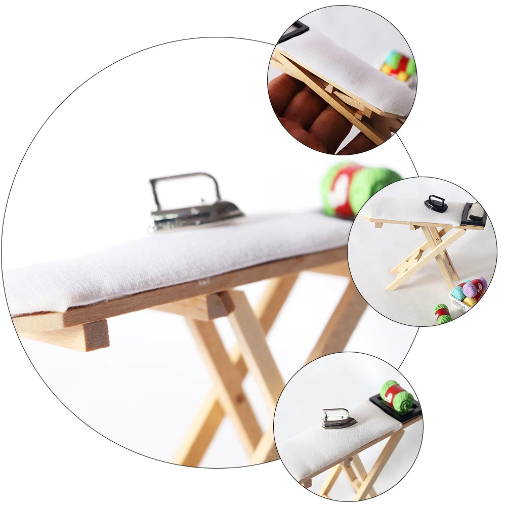

3 Pcs Mini Ironing Table Home Decorations Toy Board Miniature Model House Ornament Furniture Wood